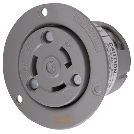 HUBBELL WIRING DEVICE-KELLEMS Locking Devices, Twist-Lock®, Industrial, Flanged Receptacle, 30A 125V, 2-Pole 3-Wire Grounding, L5-30R, Screw Terminal, Gray, High Temp Version HBL2616F